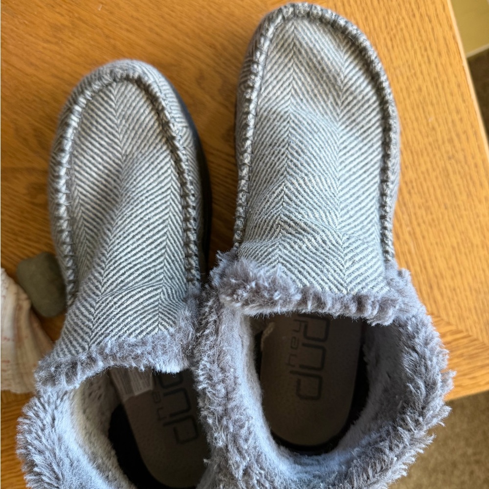 Hey Dude Gray Herringbone Faux-Fur Lined Slip-On Booties